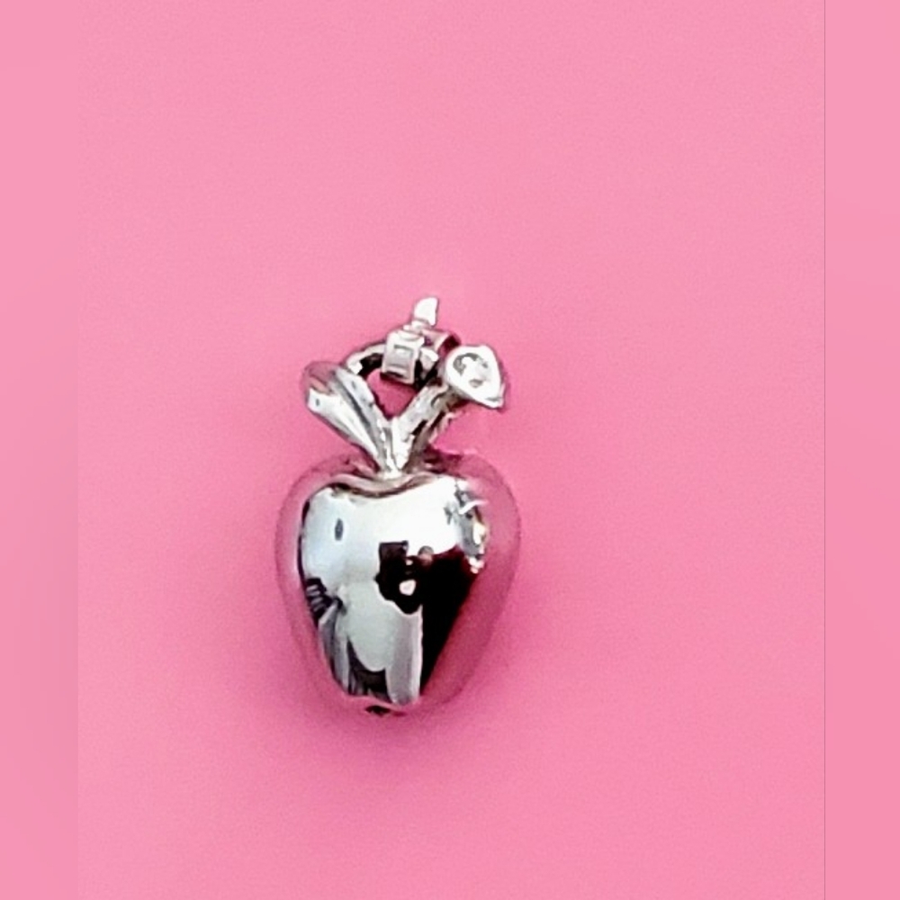 Vintage Apple Pendant Charm Monet Silver Tone Metal